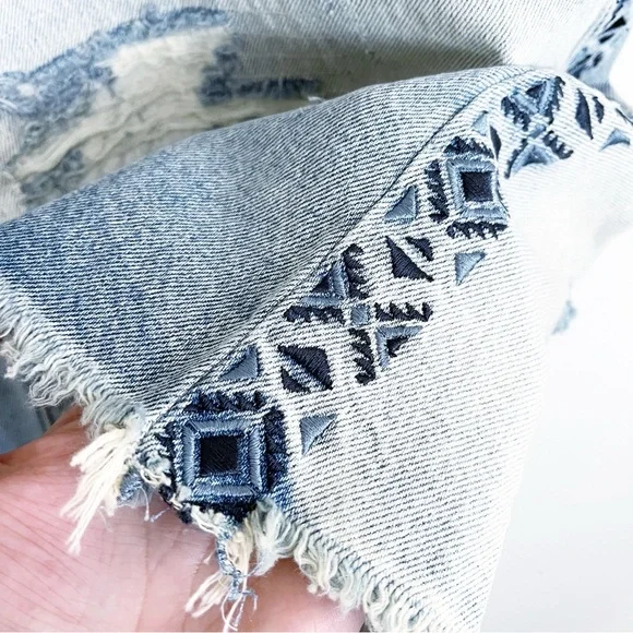 Free People Maxed Out Maxi Denim Skirt Embroidered Patchwork Size 10 - Picture 8 of 16